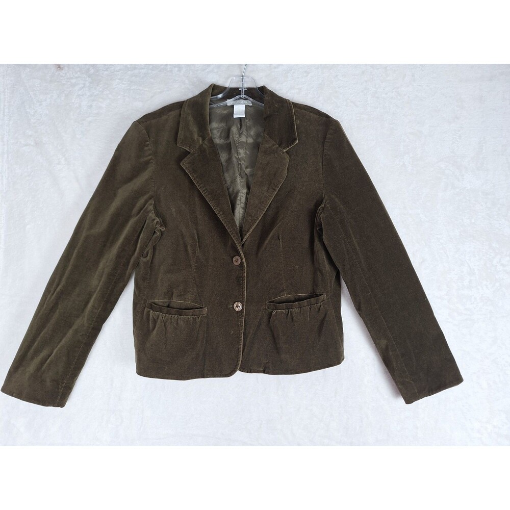 Field Gear Velvet Blazer Green Long Sleeve Women's size Large Two Button Pockets
